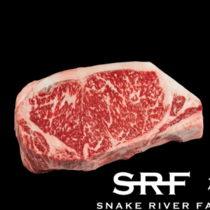 Corte New York American Wagyu de Snake River Farms con marmoleo intenso.