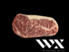 Corte New York Wagyu WX Cross en fondo negro con marmoleo intenso y etiqueta WX by Rangers Valley.