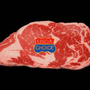 Corte de carne Rib Eye Choice USDA en empaque sellado, con marmoleo visible.