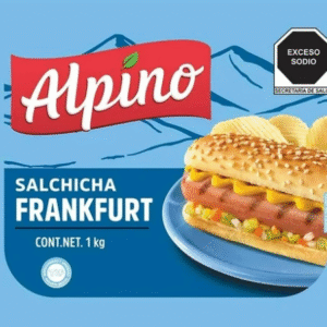 Empaque de salchicha Frankfurt Alpino de 1 kilogramo con imagen de hot dog