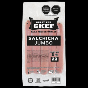 Salchicha jumbo para hot dog marca Great for Chef en empaque de 20 piezas